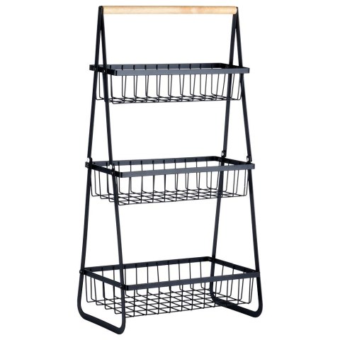 KOSZYK KOSZ NA OWOCE WARZYWA METALOWY CZARNY PIĘTROWY 3-POZIOMOWY VILDE 229156