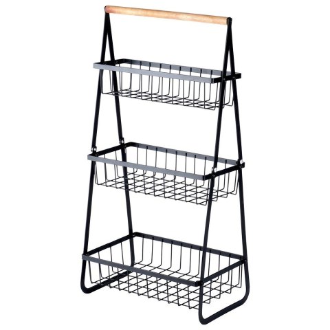 KOSZYK KOSZ NA OWOCE WARZYWA METALOWY CZARNY PIĘTROWY 3-POZIOMOWY VILDE 229156