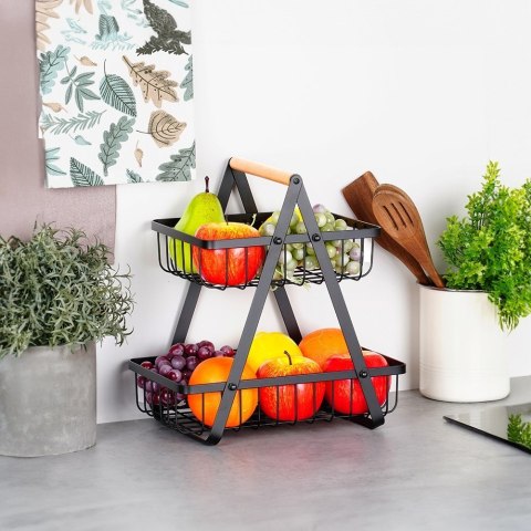 KOSZYK KOSZ NA OWOCE WARZYWA METALOWY CZARNY PIĘTROWY DWUPOZIOMOWY 27X18X29CM VILDE 229038