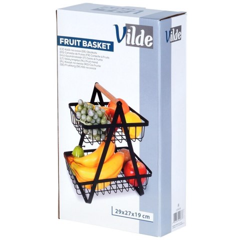 KOSZYK KOSZ NA OWOCE WARZYWA METALOWY CZARNY PIĘTROWY DWUPOZIOMOWY 27X18X29CM VILDE 229038