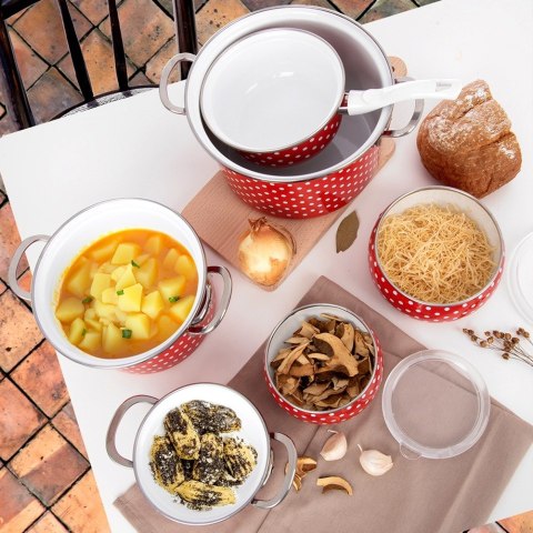 MISKA EMALIOWANA STALOWA Z POKRYWKĄ RETRO TECKA 600ML ORION 129236