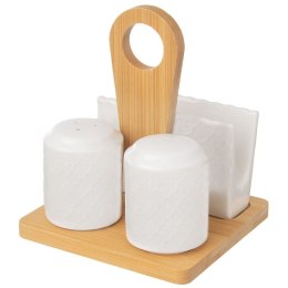 ZESTAW DO SOLI I PIEPRZU 3-ELE PRZYPRAWNIK SOLNICZKA + PIEPRZNICZKA SERWETNIK WHITELINE ORION 153692