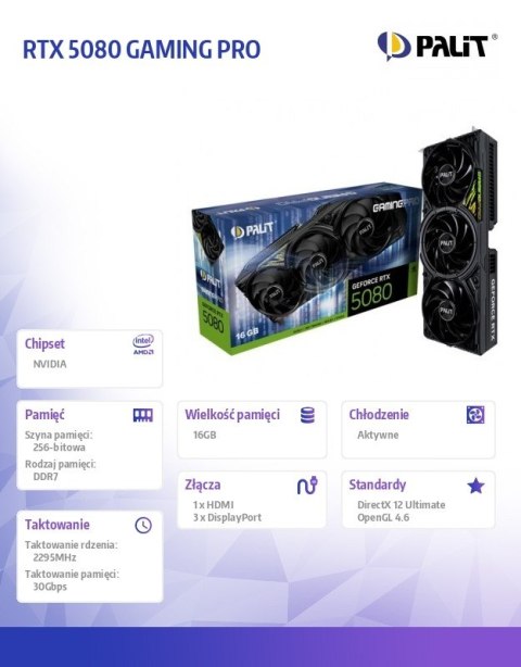 Karta graficzna RTX 5080 GAMING PRO 16GB GDDR7 256bit 3DP/HDMI