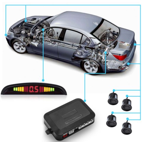 Czujniki parkowania cofania przód tył 4 sensory LED LCD