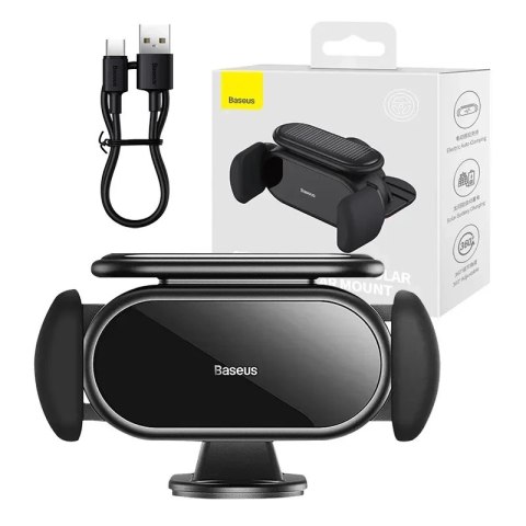 Uchwyt samochodowy elektryczny Baseus Steel Cannon Pro z ładowarką solarną (czarny)