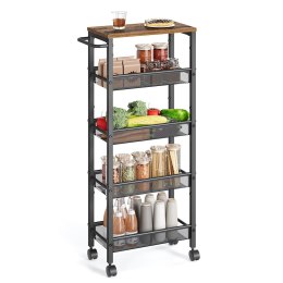 Wąski mobilny wózek z 5 półkami loft