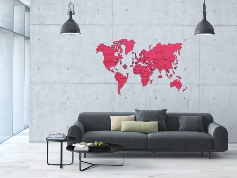 Drewniana Mapa Świata na ścianę 3D, rozm. XXL - kolor koralowy