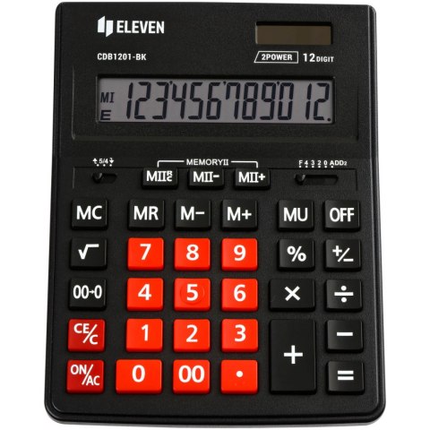 ELEVEN kalkulator biurowy czarny z czerwoną klawiaturą numeryczną CDB1201BK-RD