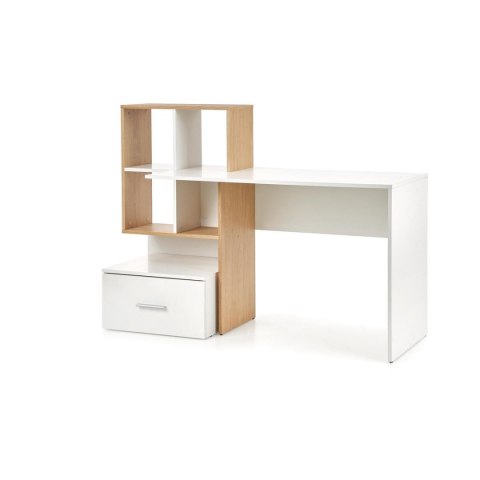 Biurko młodzieżowe Grosso dąb złoty Wykonane z płyty laminowanej w kolorze dąb złoty i białym, z półkami, w stylu nowoczesnym