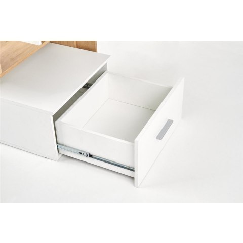 Biurko młodzieżowe Grosso dąb złoty Wykonane z płyty laminowanej w kolorze dąb złoty i białym, z półkami, w stylu nowoczesnym