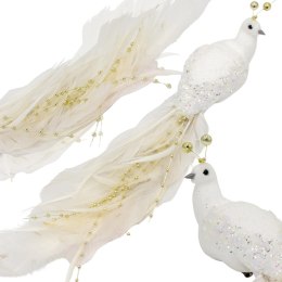 PTASZEK DEKORACYJNY NA KLIPSIE 38CM BIAŁO ZŁOTY
