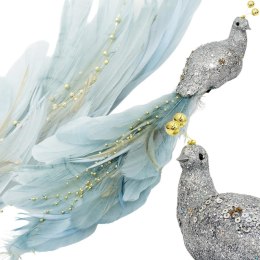 PTASZEK DEKORACYJNY NA KLIPSIE 38CM SREBRNO SZARY