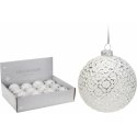 Bombki szklane Volute 80 mm 12 szt. Zestaw dwunastu dekoracyjnych bombek do powieszenia w kolorze biało-srebrnym