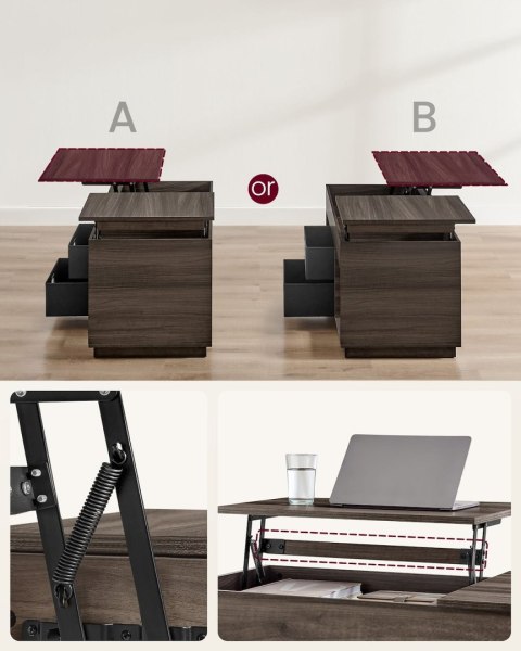 Brązowy stolik kawowy z rozkładanym blatem