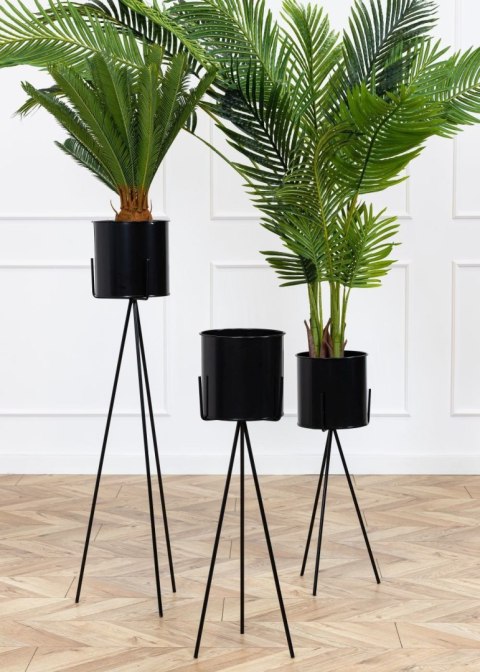 Kwietnik stojący TRIPOD 80cm czarny LOFT Wykonany z metalu, oryginalny i stabilny stojak na kwiaty lub rośliny w stylu industria
