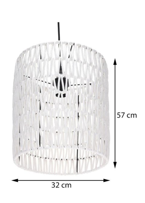 Lampa sufitowa pleciona Boho biała Metalowy klosz owinięty papierowym sznurem, minimalistyczny design, lampa idealna do salonu, 
