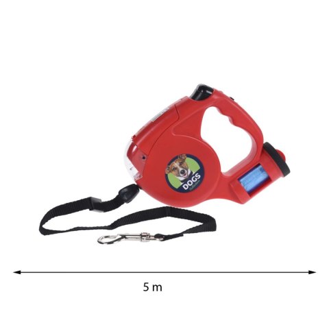 Smycz automatyczna dla psa z latarką Automatyczna smycz dla psa lub kota o długości 5 m, wyposażona w pojemnik i worki na psie o