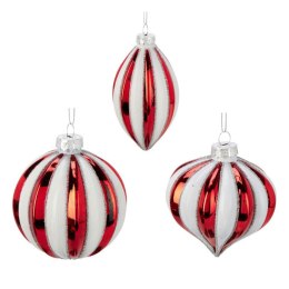 Bombki choinkowe szklane czerwono-białe 12 szt.