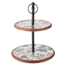 Dwupoziomowa patera z mango z niebieskim nadrukiem 43 cm - wzór 2