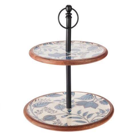 Dwupoziomowa patera z mango z niebieskim nadrukiem 43 cm - wzór 2