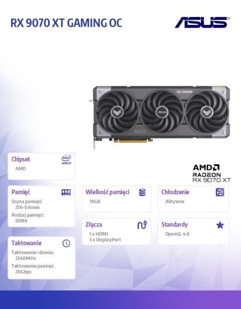 Karta graficzna Radeon RX 9070 XT GAMING OC 16GB GDDR6 256bit DP/HDMI