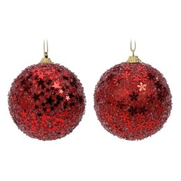 Bombki choinkowe czerwone brokatowe 12 szt. 8 cm