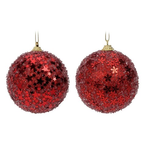 Bombki choinkowe czerwone brokatowe 12 szt. 8 cm
