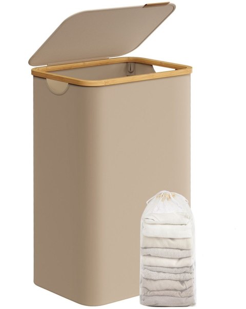 Kosz na pranie z pokrywą 90 L jasny brąz