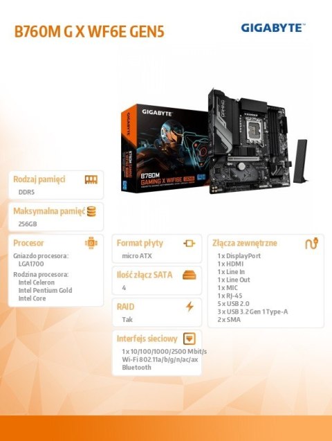 Płyta główna B760M GAMING X WIFI6E GEN5 S1700 4DDR5 mATX