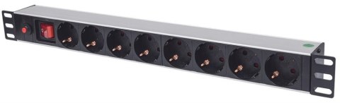 INTELLINET Listwa zasilająca 19" 1U, 8x Schuko, kabel 3 m Schuko, włącznik 713986