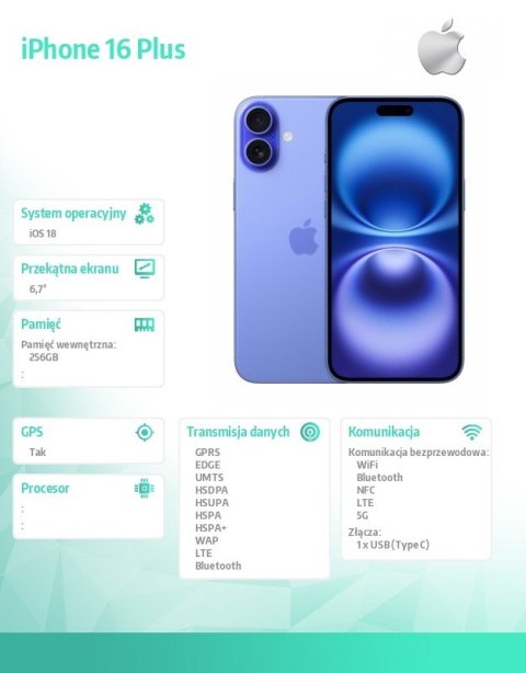 IPhone 16 Plus 256GB - Ultramaryna