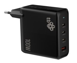 Ładowarka sieciowa 3x USB C + USB A Power Delivery czarna, GaN 100W