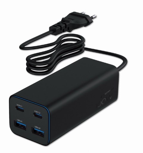 Ładowarka uniwersalna 100W GaN 2xUSB-A 2xUSB-C szybkie ładowanie czarna