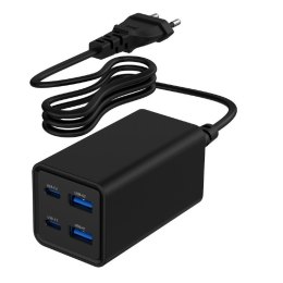 Ładowarka uniwersalna 65W GaN 2xUSB-A 2xUSB-C szybkie ładowanie czarna