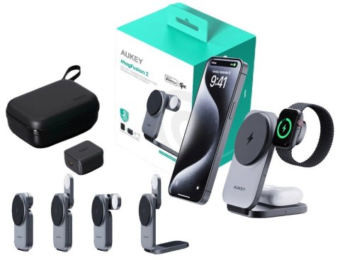 LC-MC312 Slim 3w1 ładowarka bezprzewodowa MagSafe Qi2 15W + ładowarka PD 30W + Etui