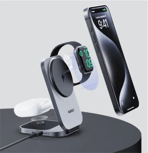 LC-MC312 Slim 3w1 ładowarka bezprzewodowa MagSafe Qi2 15W + ładowarka PD 30W + Etui