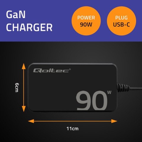 Ładowarka sieciowa 90W GaN Fast SLIM | PD | 5-20V | 4.5A | USB-C 3.1 | Laptop | MacBook | Smartfon | +kabel