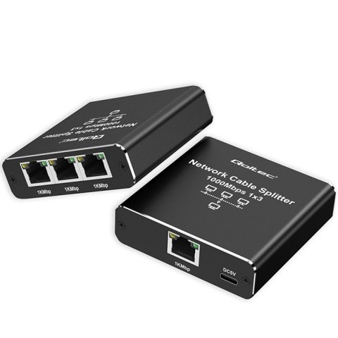 Rozdzielacz Splitter Ethernet mini SWITCH 1x3 RJ45 | 1000Mb/s | USB-C | Aluminium