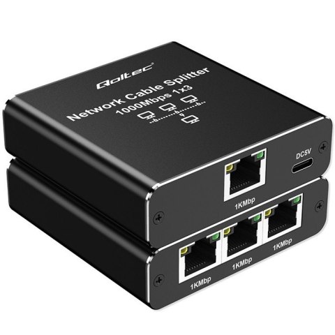 Rozdzielacz Splitter Ethernet mini SWITCH 1x3 RJ45 | 1000Mb/s | USB-C | Aluminium