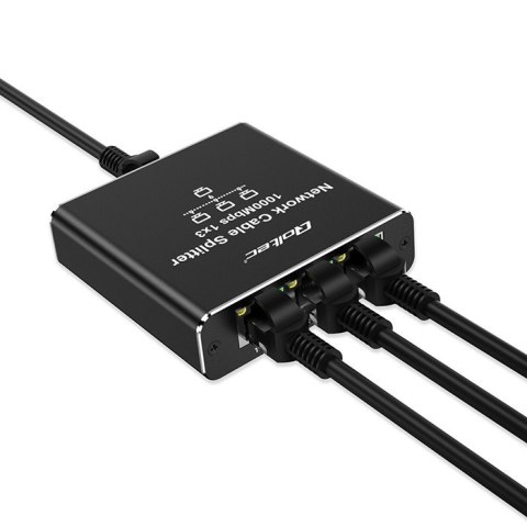 Rozdzielacz Splitter Ethernet mini SWITCH 1x3 RJ45 | 1000Mb/s | USB-C | Aluminium