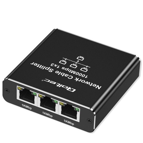 Rozdzielacz Splitter Ethernet mini SWITCH 1x3 RJ45 | 1000Mb/s | USB-C | Aluminium