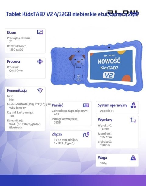 Tablet KidsTAB7 V2 4/32GB niebieskie etui kamera 2MP
