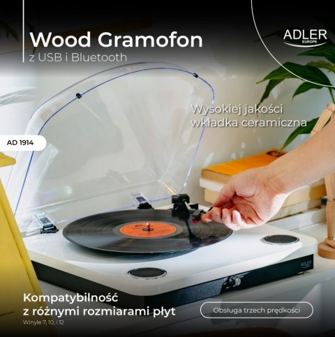 Gramofon AD1914 Biały USB Bluetooth