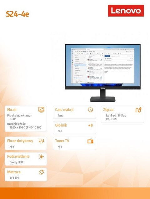Monitor ThinkVision S24-4e 23.8 64B5KAT1EU
