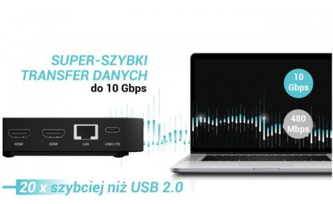 Stacja dokująca USB-C DP Dual HDMI Power Delivery 100W