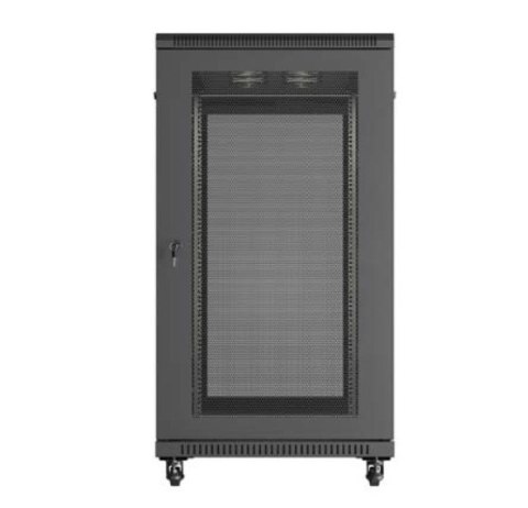 Szafa instalacyjna rack stojąca 19" 22U 600x1200 czarna drzwi perforowane (flat pack)