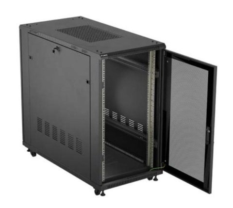 Szafa instalacyjna rack stojąca 19" 22U 600x1200 czarna drzwi perforowane (flat pack)