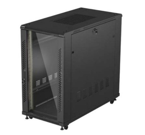 Szafa instalacyjna rack stojąca 19" 22U 600x1200 czarna drzwi przeszklone (flat pack)