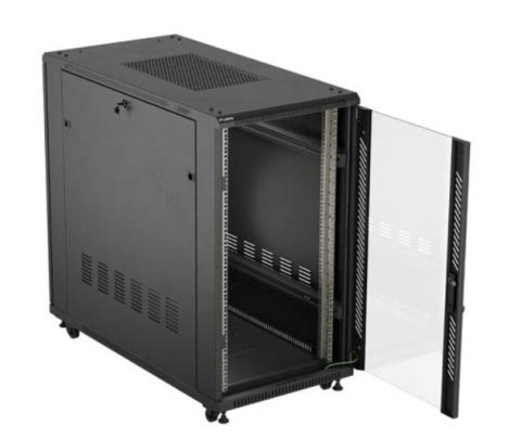 Szafa instalacyjna rack stojąca 19" 22U 600x1200 czarna drzwi przeszklone (flat pack)
