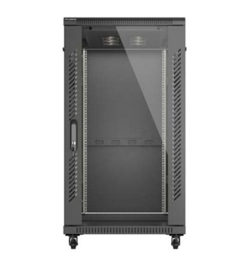 Szafa instalacyjna rack stojąca 19" 22U 600x1200 czarna drzwi przeszklone (flat pack)